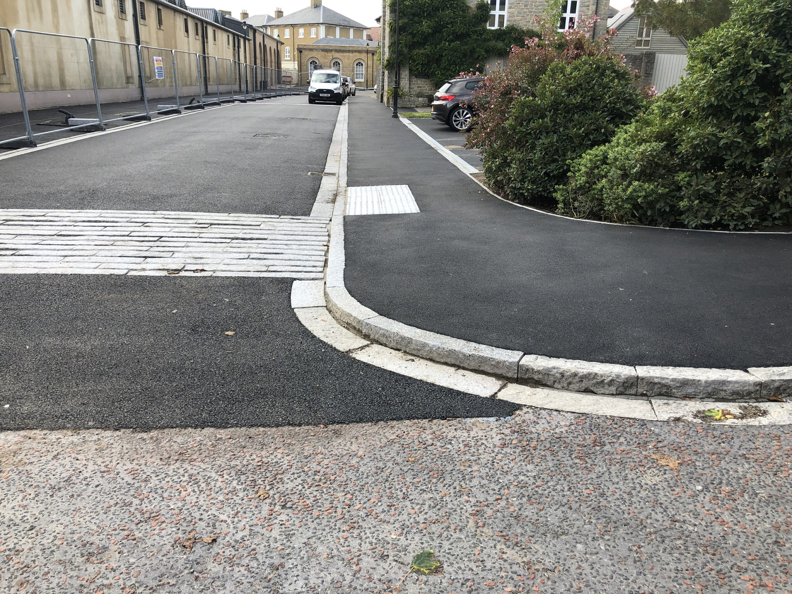 New road kerb and drainage channel construction in Dorset